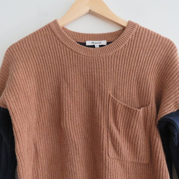 MADEWELL Thompson Pocket Pullover Sweater in Colorblock Heather Timber - Size XS - Picture 5 of 16